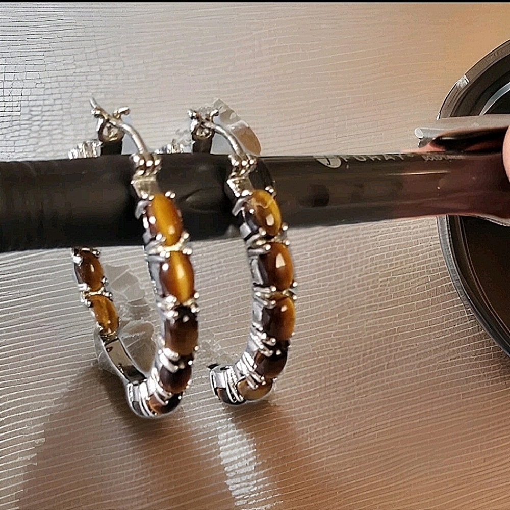 Tiger's Eye Hoop Earrings South African - Picture 6 of 8
